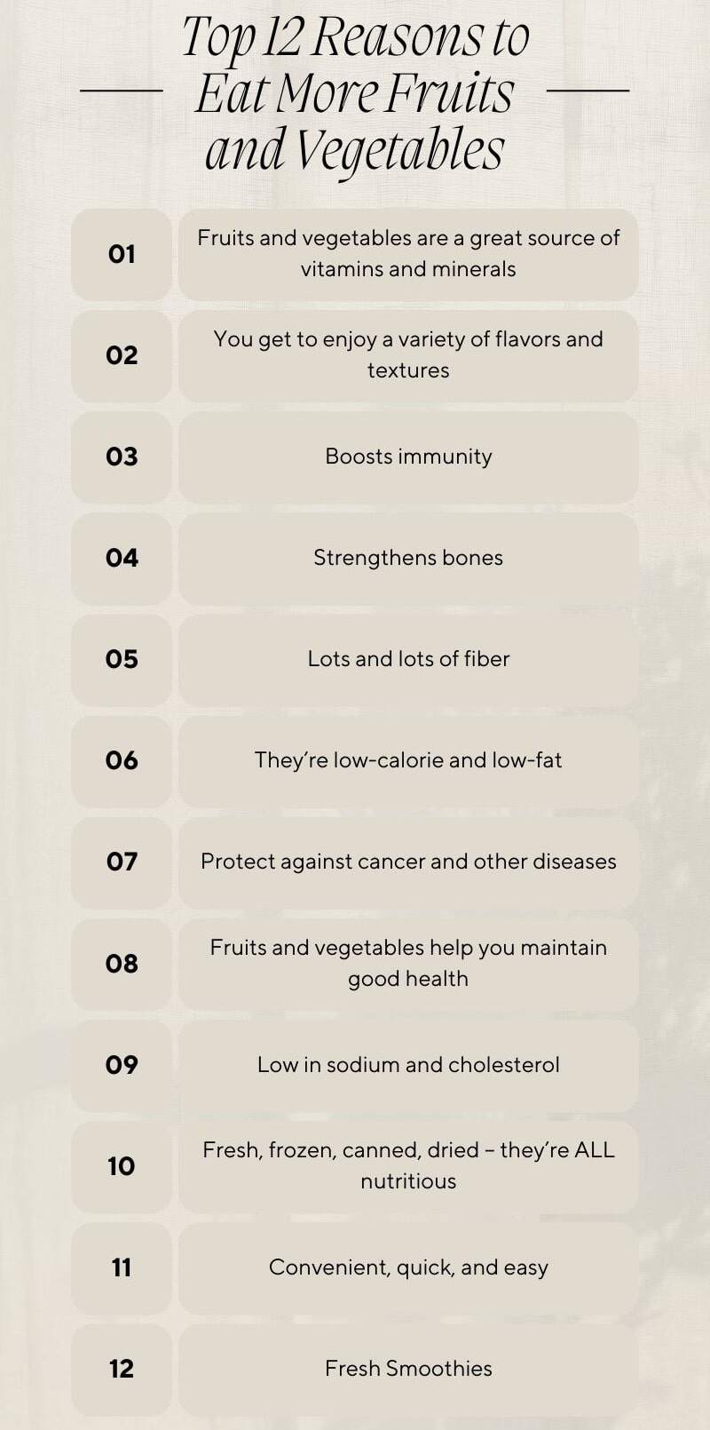 Benefits of Fruits and Vegetables